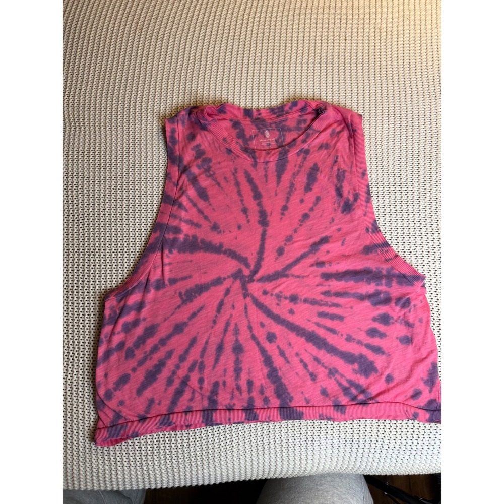 Free People Movement Pink Purple Tie Dye Muscle Tank Top Large L Crop Slub